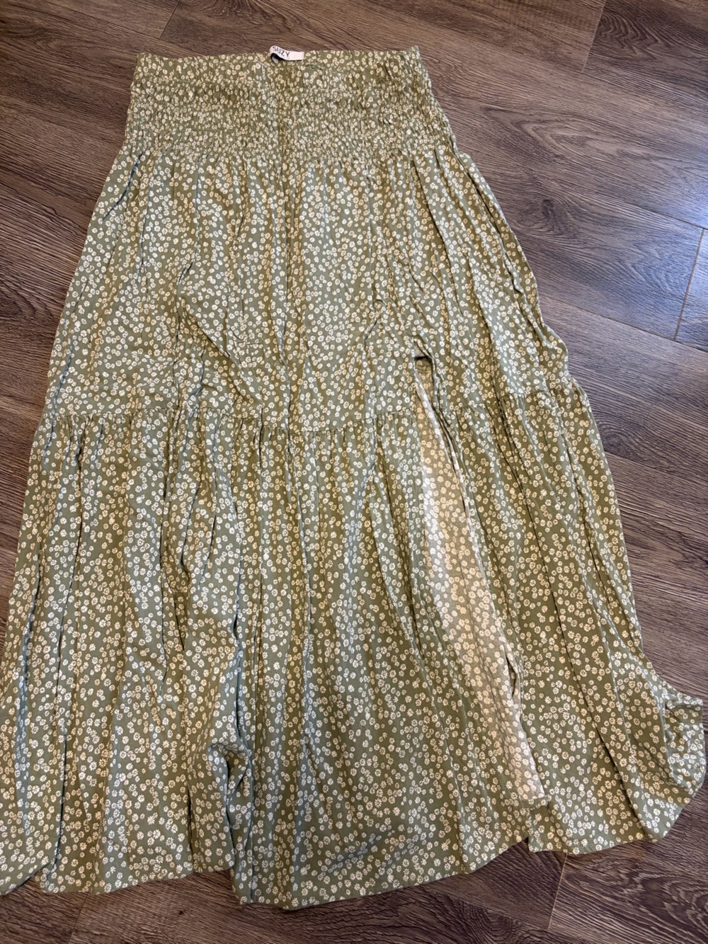 Suzy Shier Olive Green Floral Maxi Skirt
